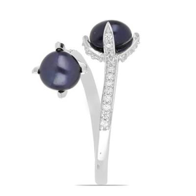 BUY NATURAL BLACK FRESHWATER PEARL GEMSTONE STYLISH RING IN 925 SILVER